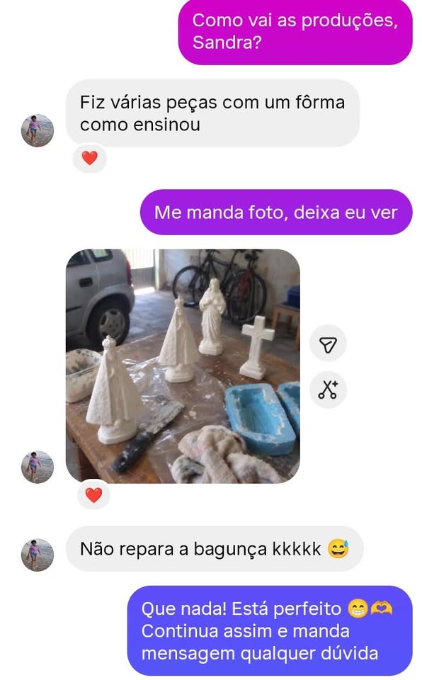 Conversa no Instagram com Sandra Regina mostrando peças produzidas