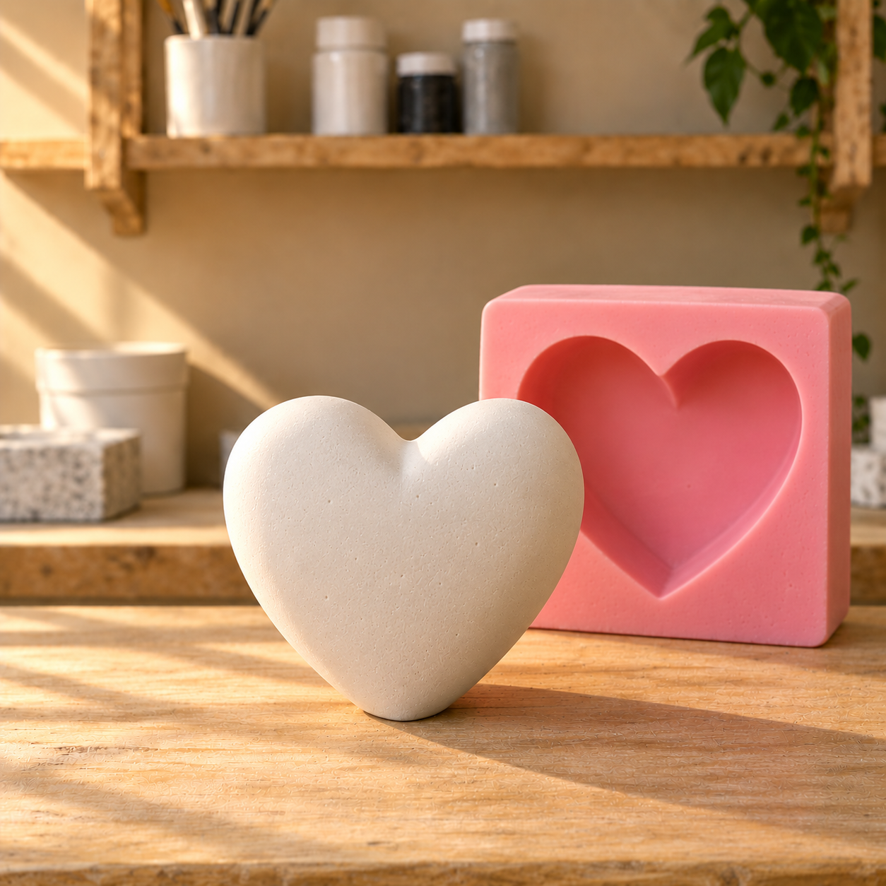Coração decorativo artesanal em gesso com sua fôrma de silicone