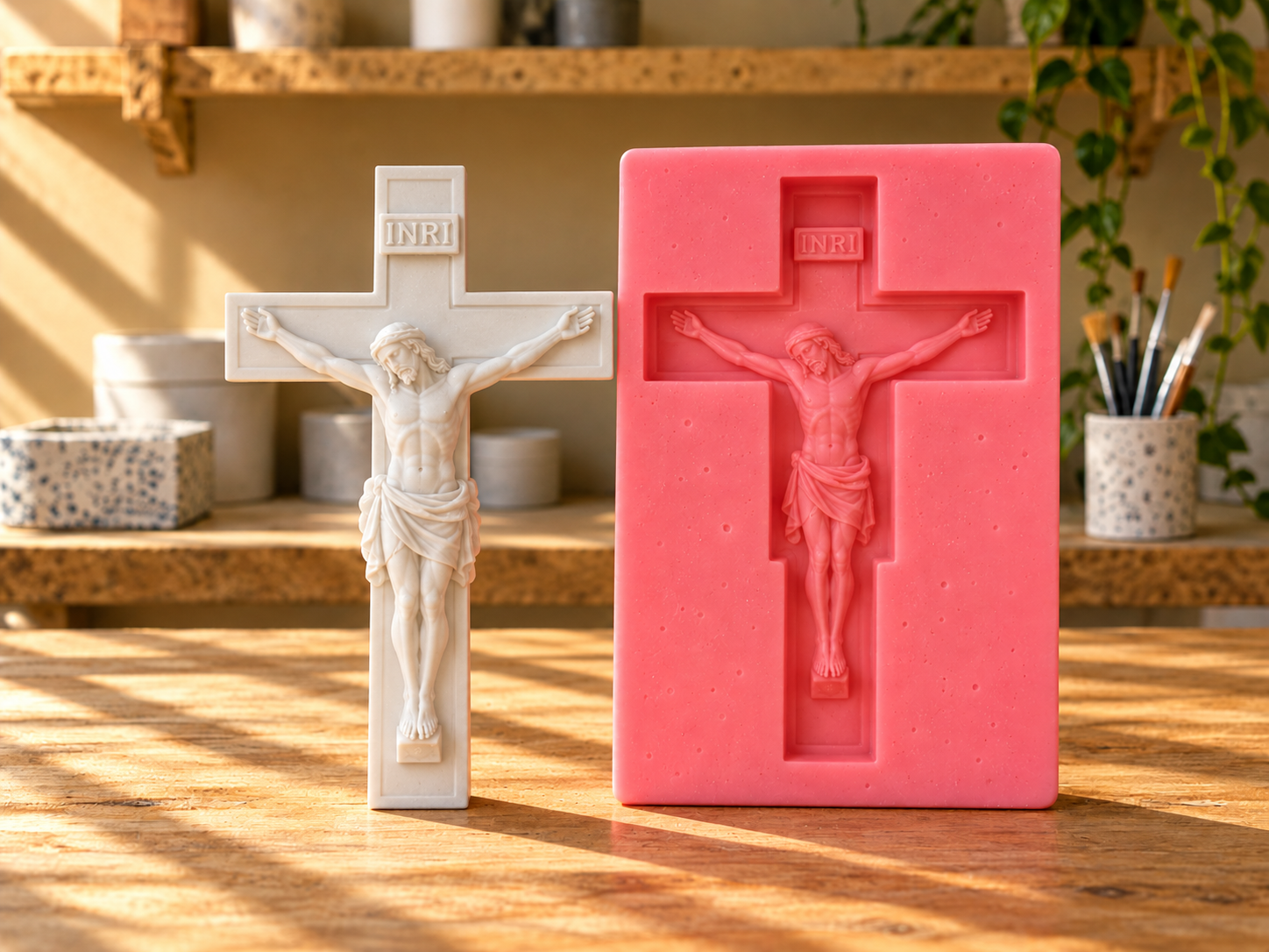 Peça de gesso recém desmoldada, ainda sem pintura